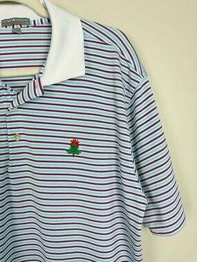 Peter Millar Burning Tree Golf Club Polo Mens Large Summer Comfort Blue Stripe
